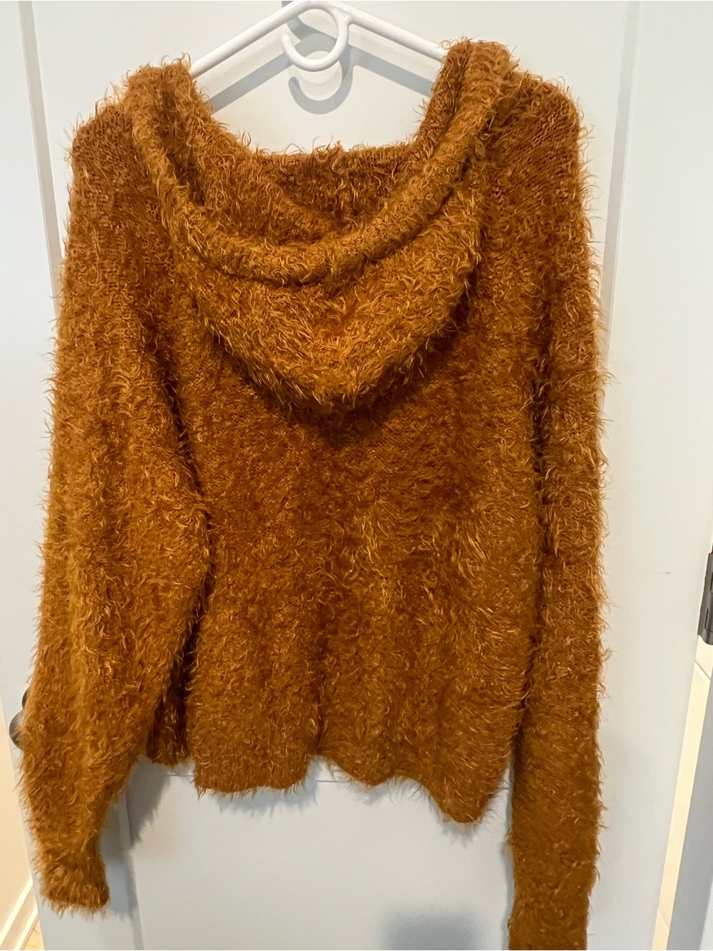 Free People Light As A Feather Shaggy Hooded Pullover in Rusty Brown - Picture 5 of 5